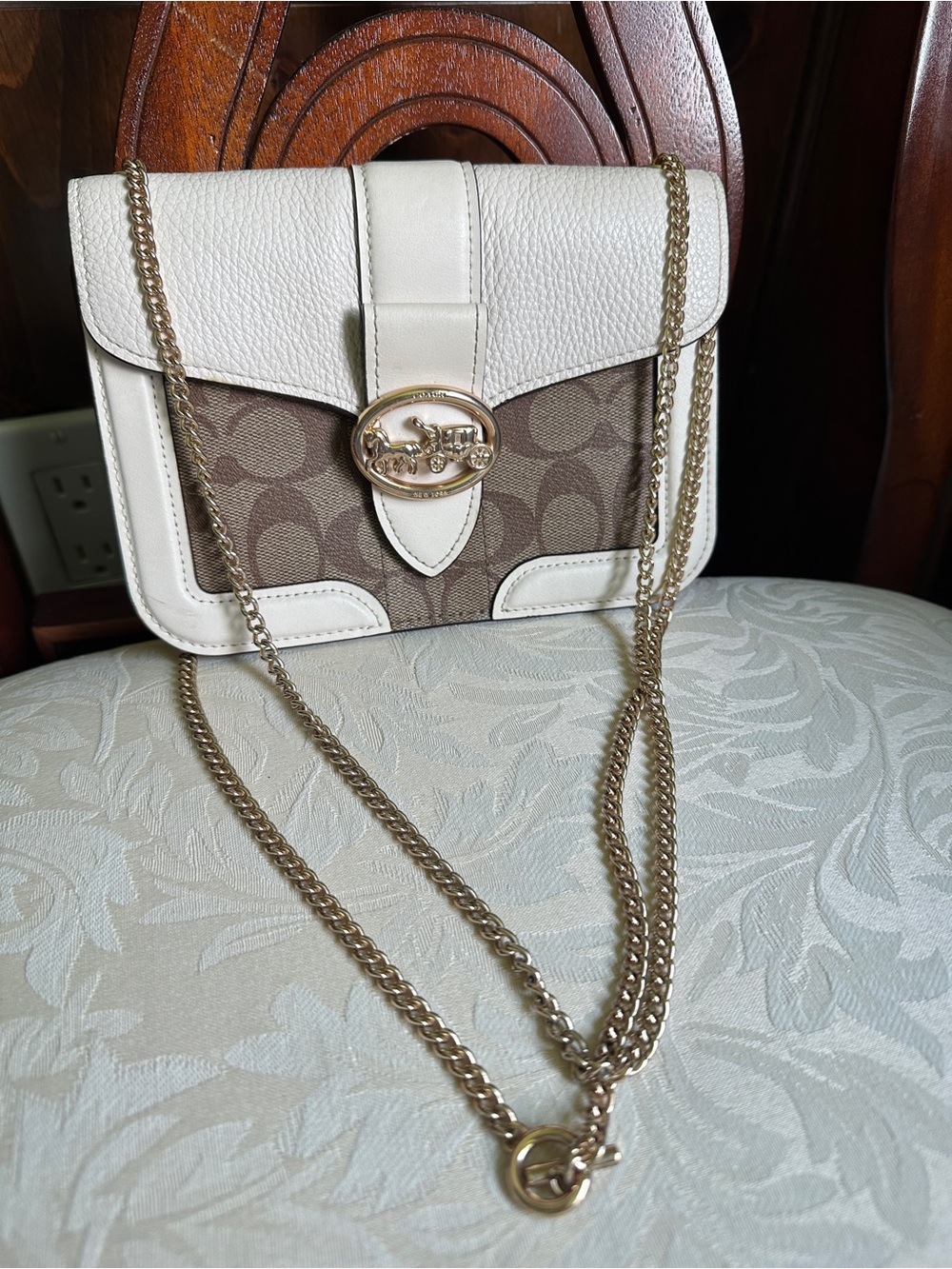 Coach Georgie Crossbody Bag Signature Canvas Leather Khaki White 7287 Used